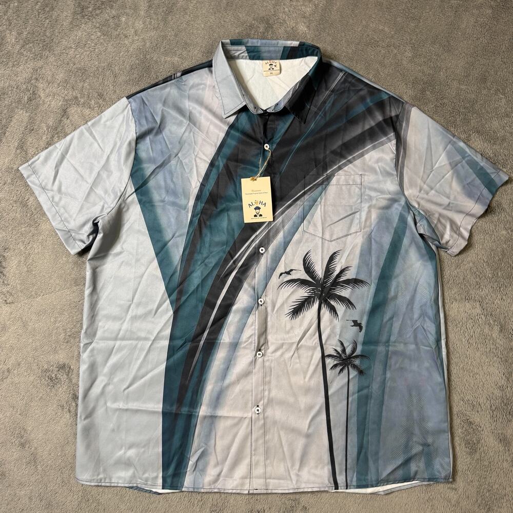 Aloha Innovation Art Exploration Hawaiian Shirt NWT Mens 3XL Blue Palm Trees
